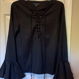 Black lace up blouse